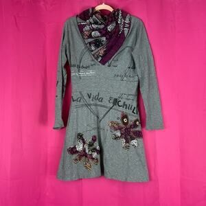 Desigual long sleeved cowl neck graphic print  fit and flare dress, size Med - L